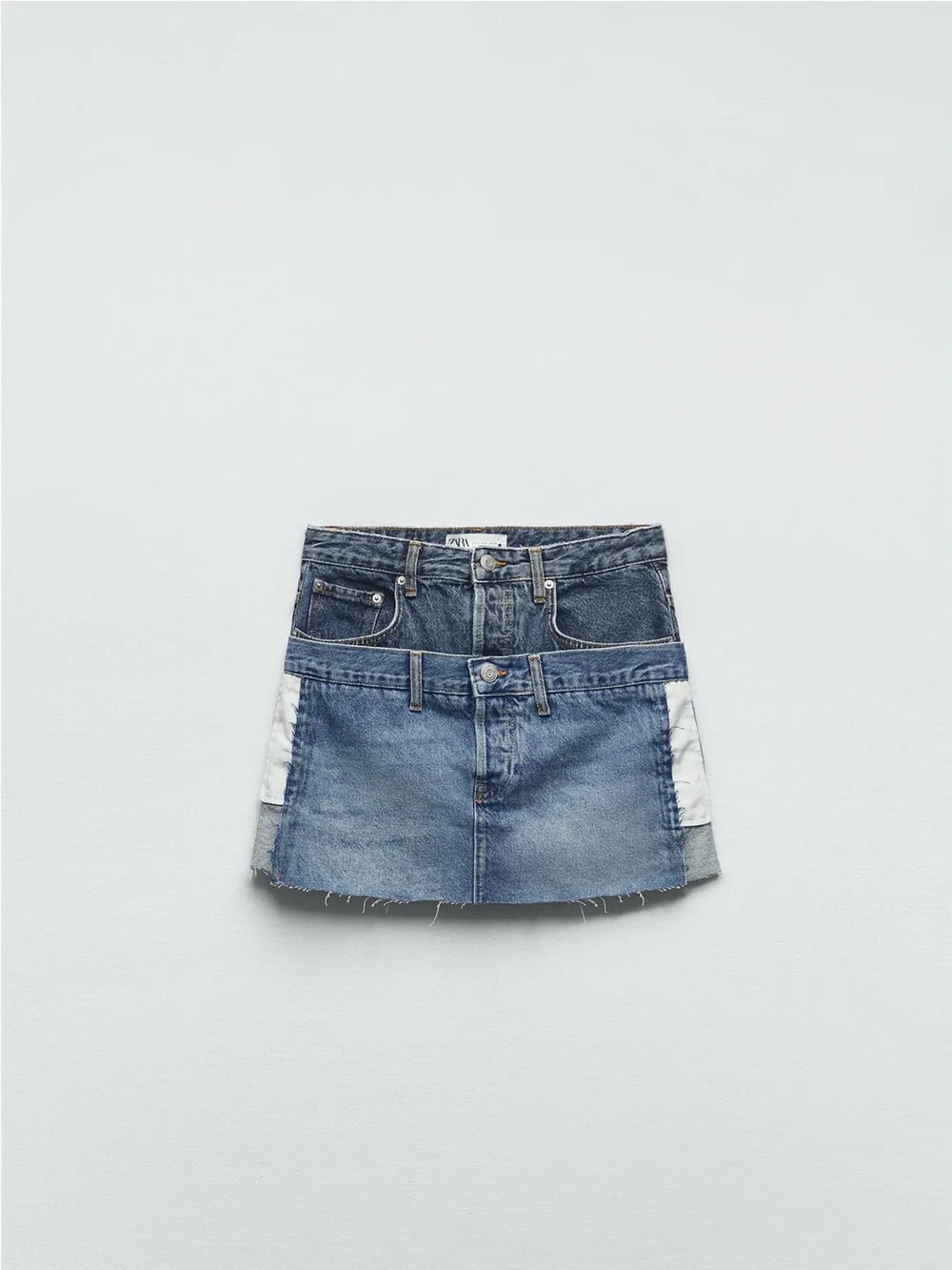 Zara Two-Tone Denim Patchwork Mini Skirt - Blue